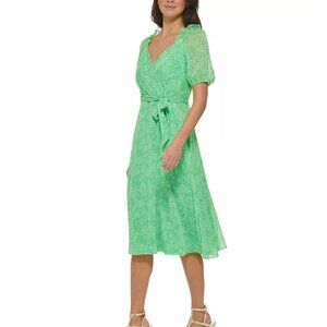 DKNY Women's Ruffled V-Neck Printed Chiffon Dress Size 6